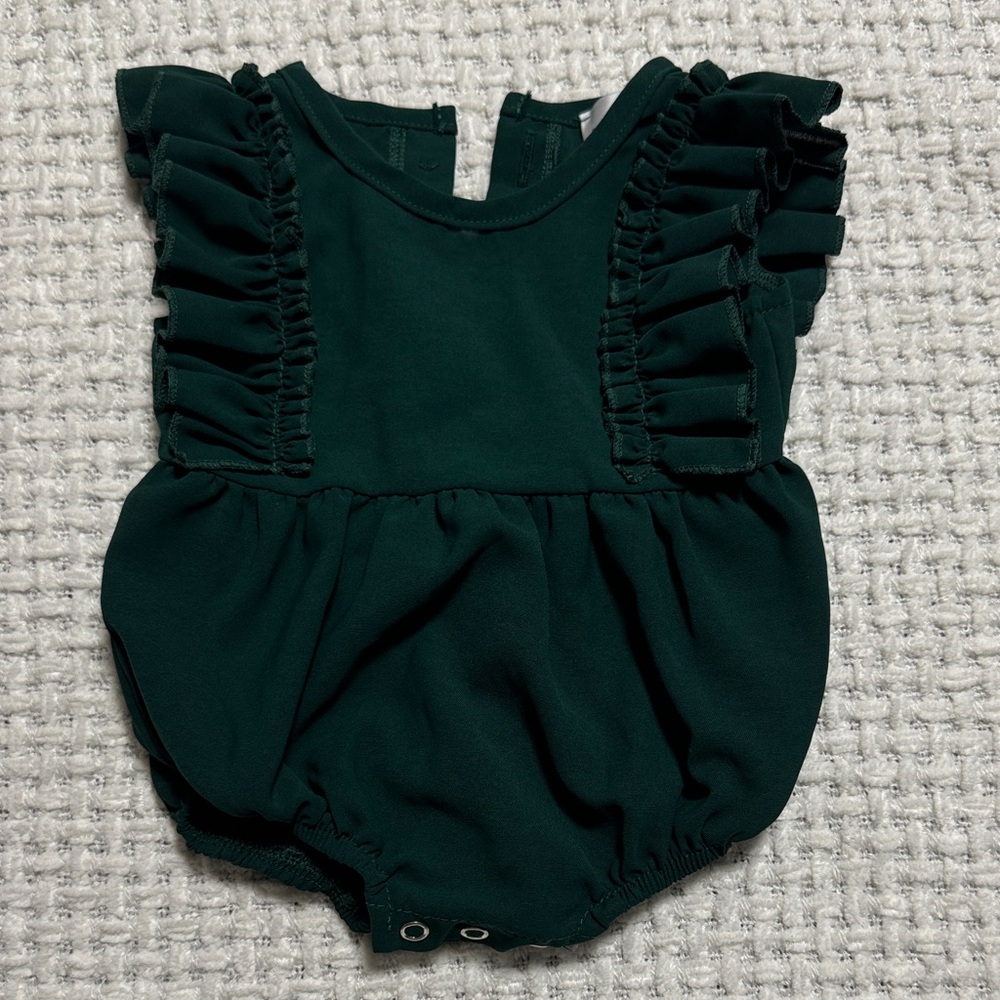 Dark Green Ruffled Kids One Piece